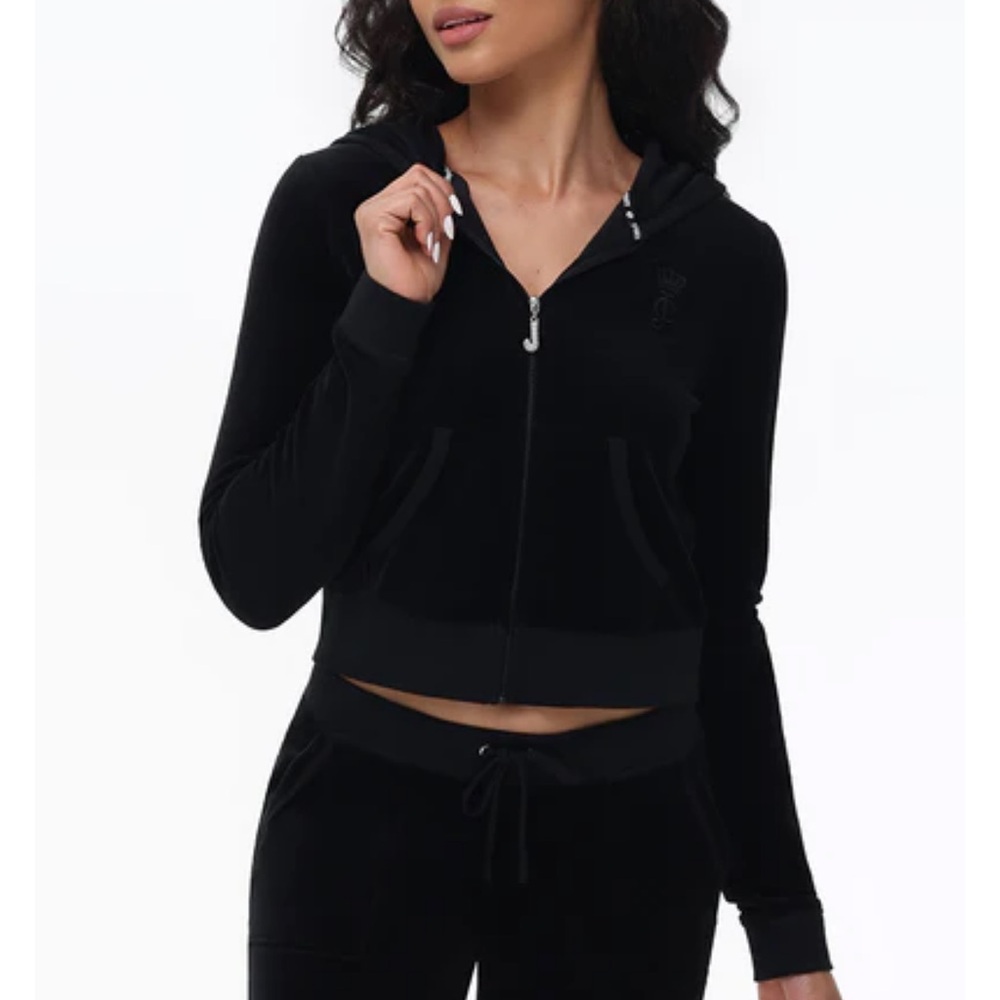 Juicy Couture Black Cropped Asymmetrical Sweatshirt - RUNS SMALL!